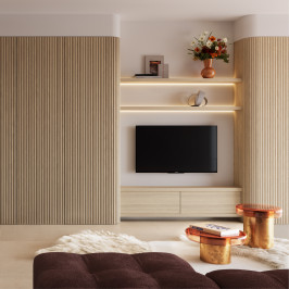 Decoratief wandpaneel | 60x240 cm | Paneel Halfronde Latjes - Natuur - Flex - onbehandeld